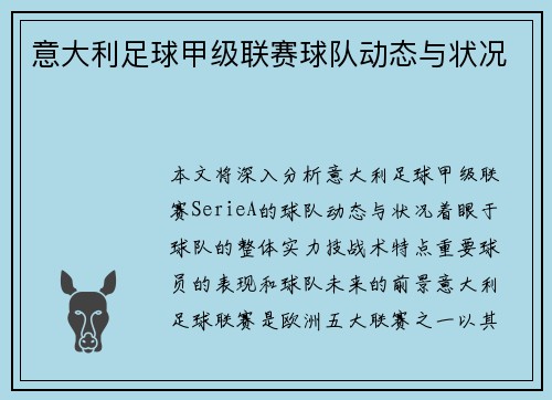 意大利足球甲级联赛球队动态与状况